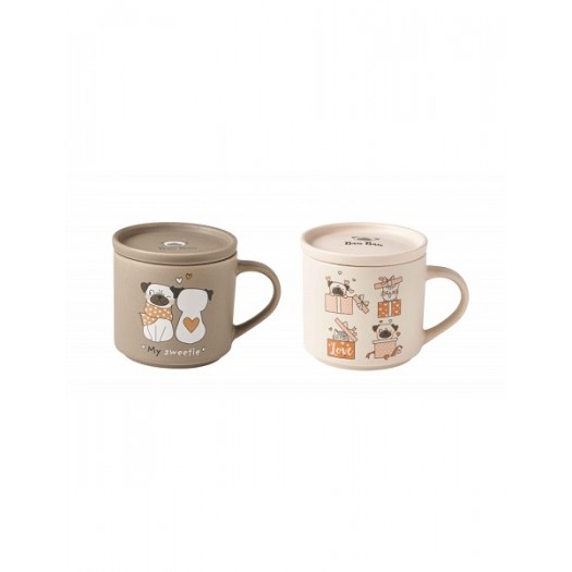 BRANDANI MUG CANI NEW BONE CHINA SET 2 PZ CON COPERCHIO