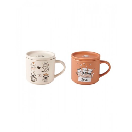 BRANDANI MUG GATTI NEW BONE CHINA SET 2 PZ CON COPERCHIO