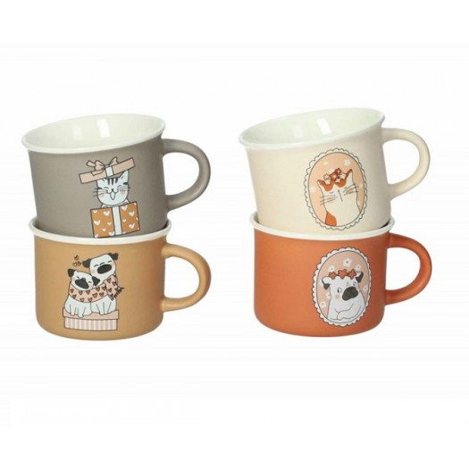 BRANDANI TAZZINA CAFFE' CANI E GATTI SET 4 PZ NEW BONE CHINA