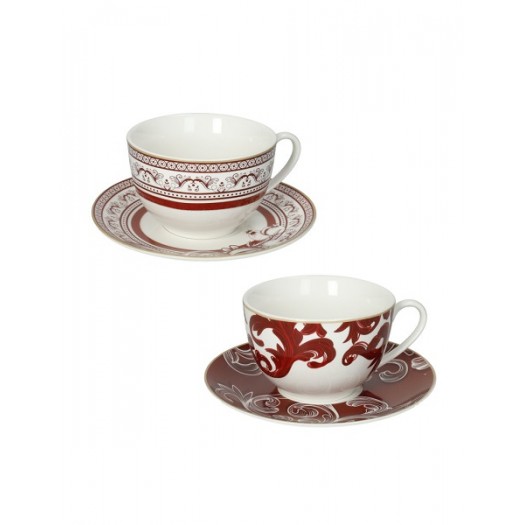 BRANDANI TAZZA THE' ROYAL RED SET 2 PZ NEW BONE CHINA