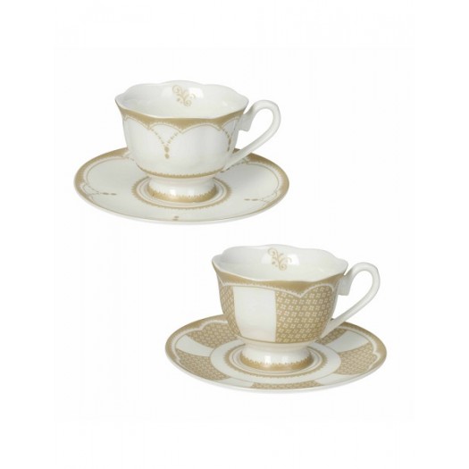 BRANDANI TAZZINA CAFFE GOLDEN EYE SET 2 PZ NEW BONE CHINA