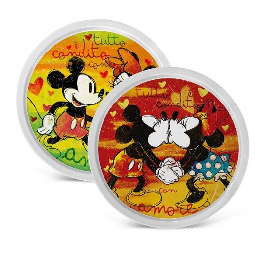 EGAN Set 2 Piatti Pizza Verde e Rosso Mickey Mouse e Minnie Mouse