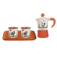 EGAN Set Cocoricò Arancione Moka + 2 bicchierini + vassoio